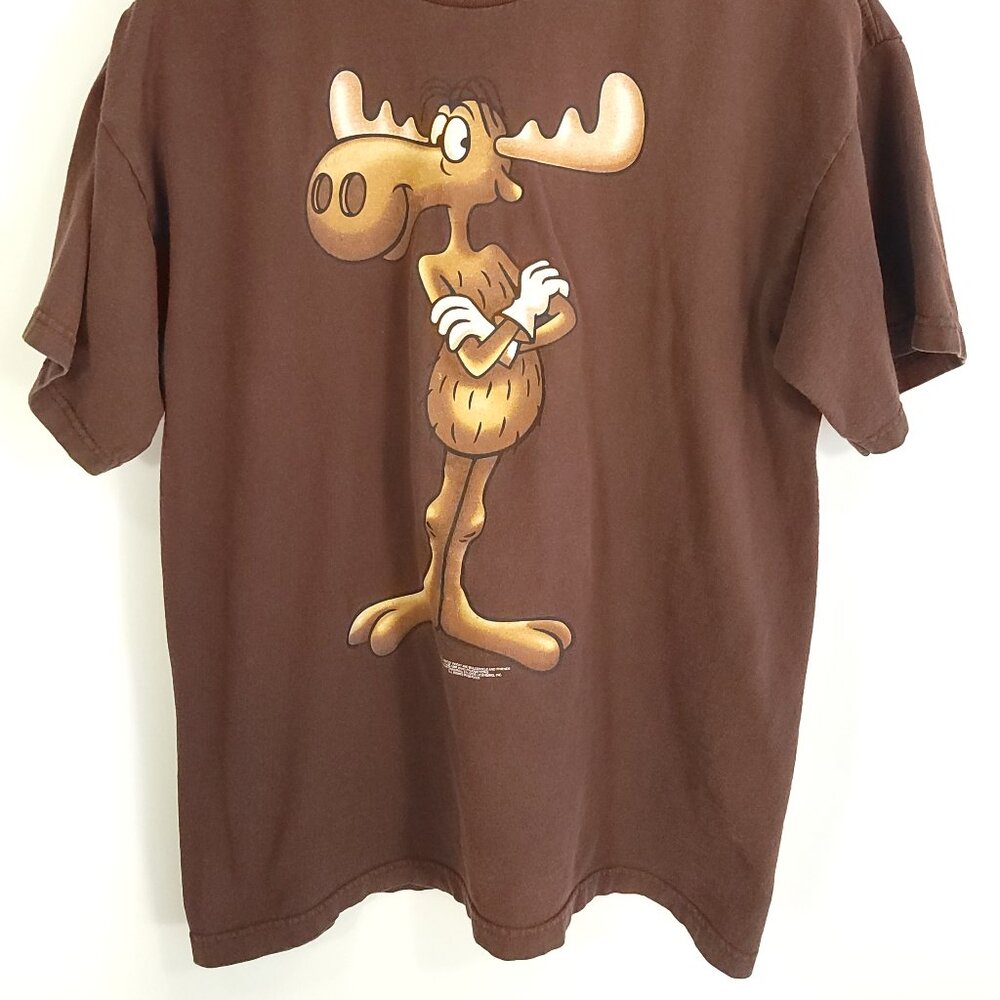 Vtg Bullwinkle Graphic T-Shirt Men's Large Brown Stanley Desantis Distressed 90s - Picture 2 of 14